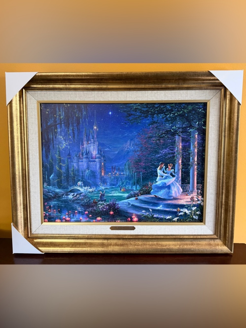 Thomas Kinkade Blue and Purple Nightscape with Pink Flowers